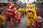 Iring-iringan barongsai saat perayaan Imlek 2577 di Dabo Singkep Lingga