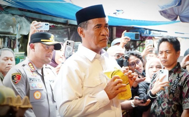 Menteri Pertanian Andi Amran Sulaiman saat sidak harga MinyaKita di Pasar Kebayoran