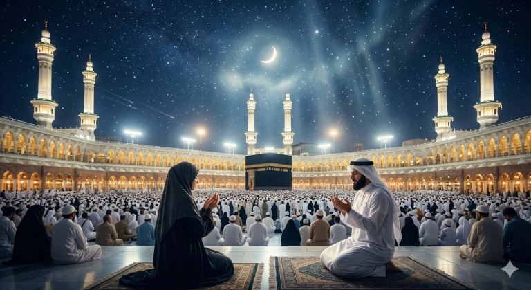 Ilustrasi malam Lailatul Qadar di bulan Ramadan.