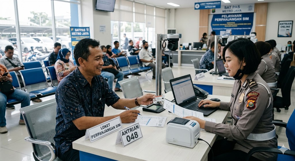 Warga melakukan perpanjangan SIM mati saat dispensasi libur Iduladha 2026 di layanan Satpas.