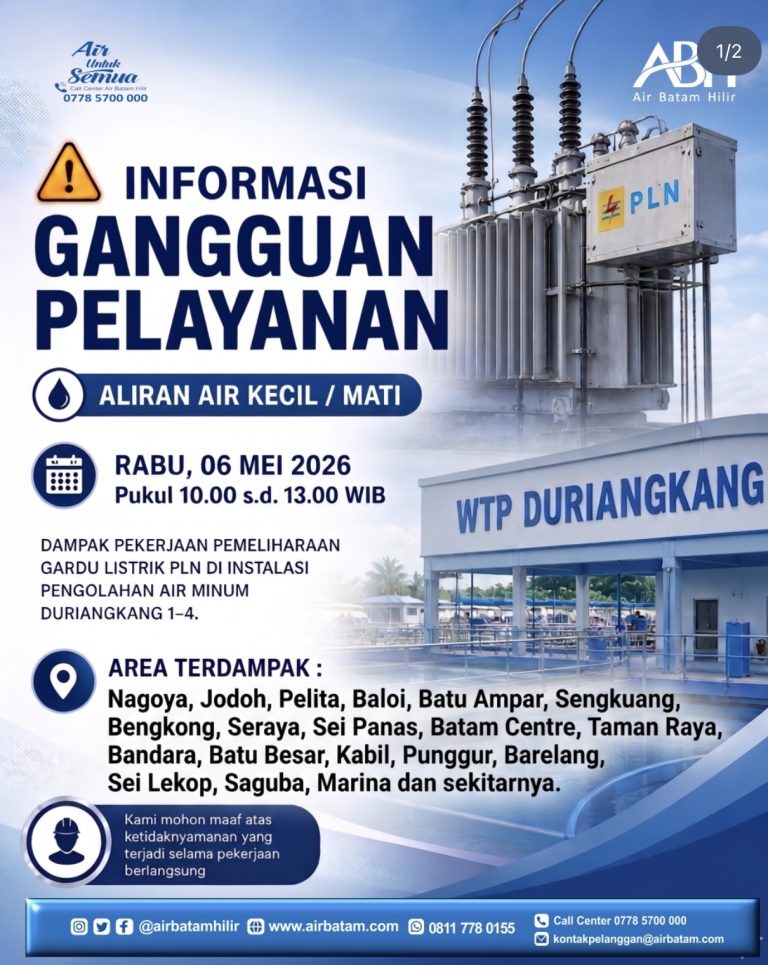 Gangguan suplai air Batam akibat pemeliharaan gardu listrik PLN di IPA Duriangkang