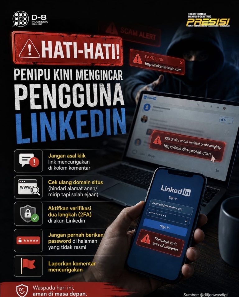 Peringatan scam LinkedIn dan link palsu di kolom komentar