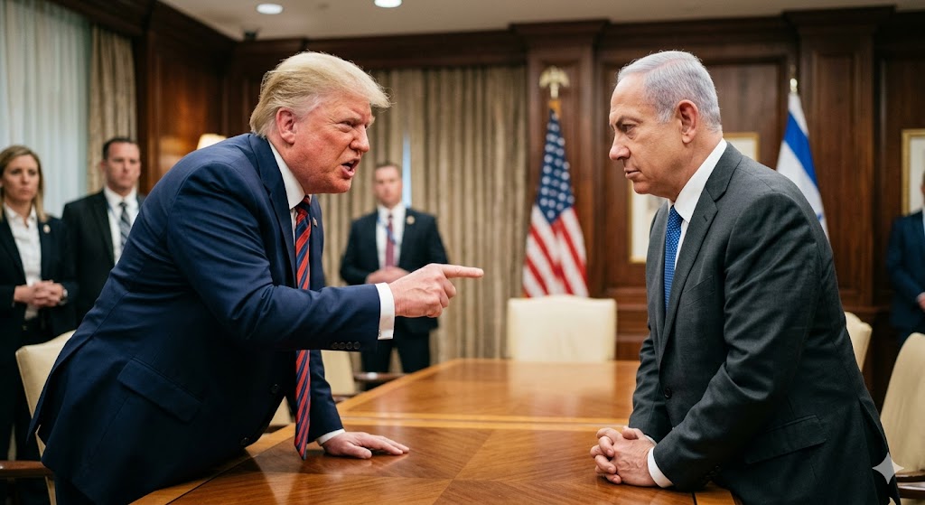 Presiden Amerika Serikat Donald Trump dan Perdana Menteri Israel Benjamin Netanyahu dalam pertemuan bilateral