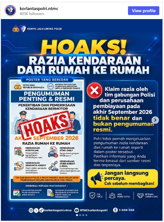 Korlantas Polri bantah razia pajak kendaraan door to door