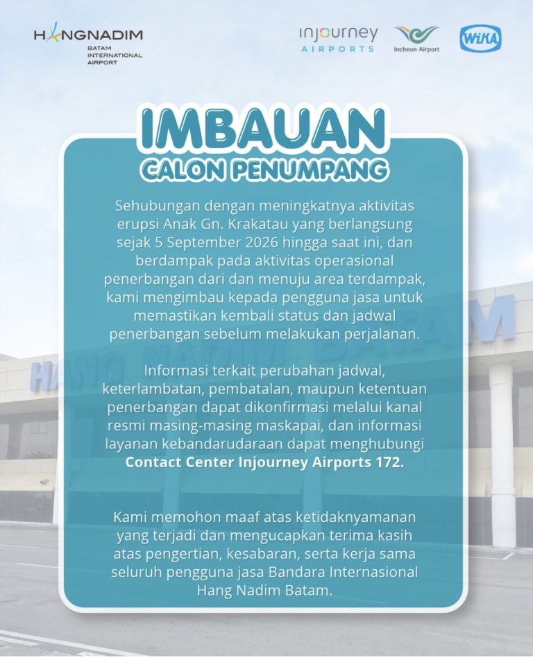 Erupsi Gunung Anak Krakatau berdampak pada penerbangan Bandara Hang Nadim Batam